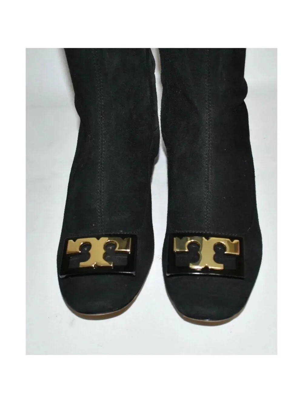 $650 TORY BURCH Gigi Stretch Over the Knee Boots RIDING BLACK GOLD LOGO 5 (M31)